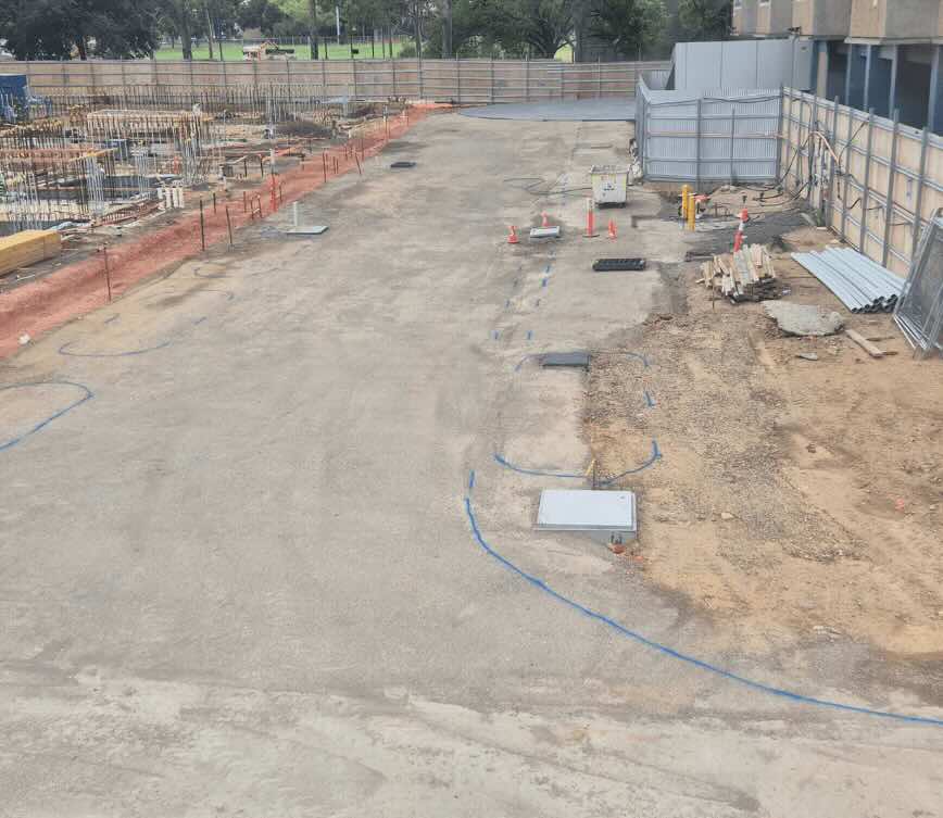 Survey control points and markings used for engineering survey control and construction alignment