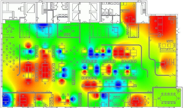 Measured building survey and point cloud heat map generated from laser scanning data for commercial space planning in Melbourne