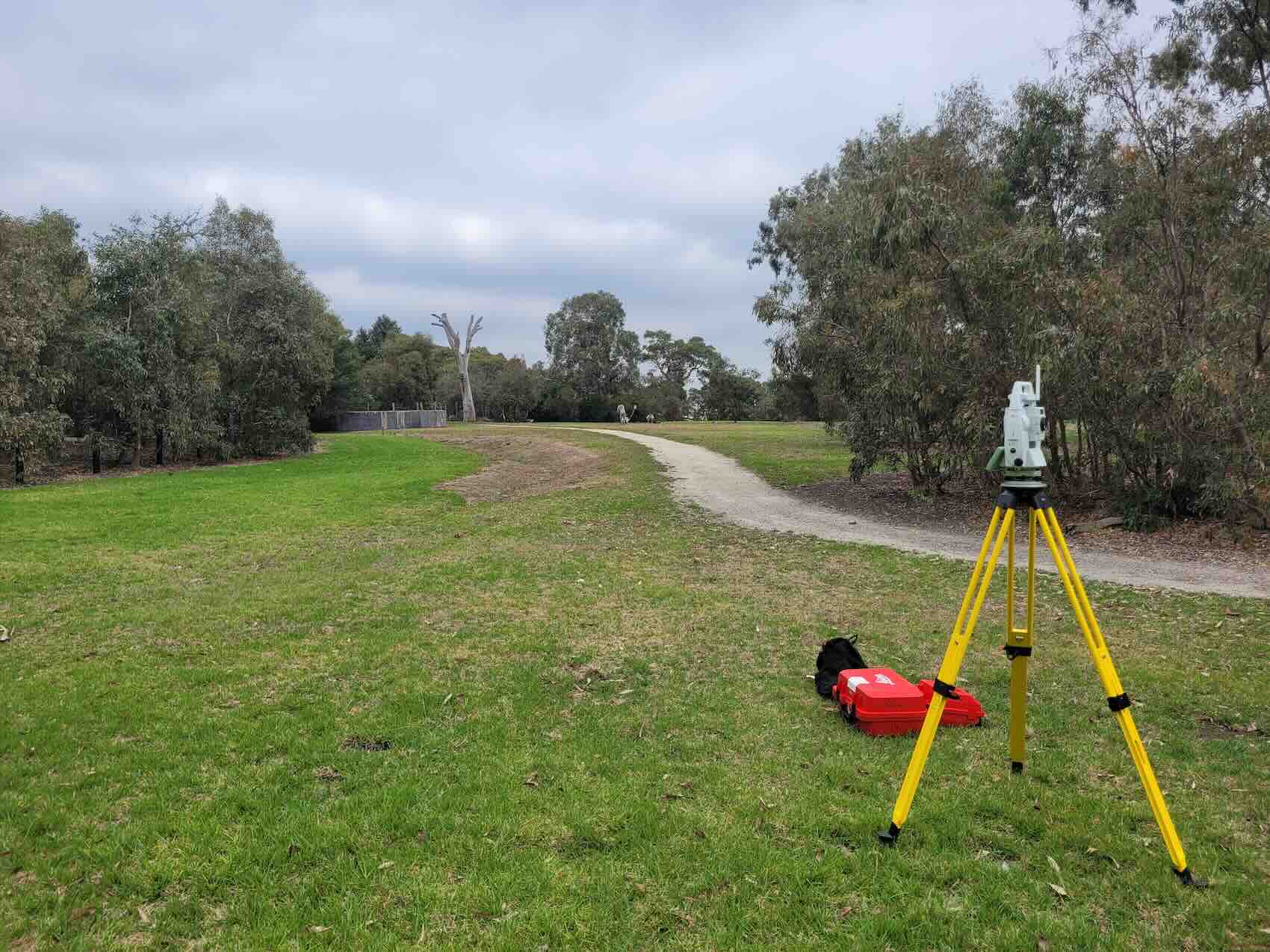 Total station training in Melbourne during on site surveying exercises for construction and land surveying education