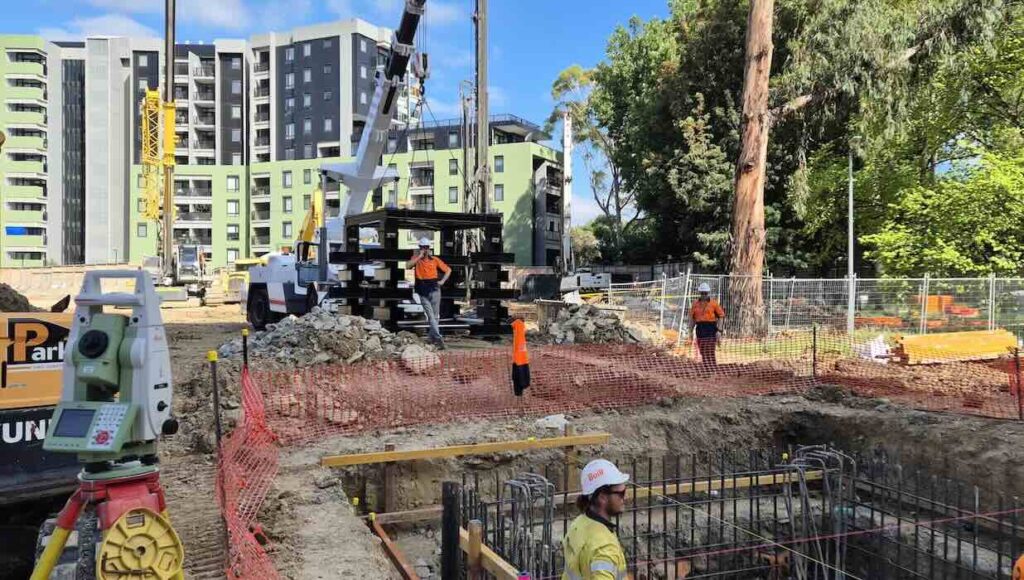Excavation survey support Melbourne for PHRP Flemington construction surveying project