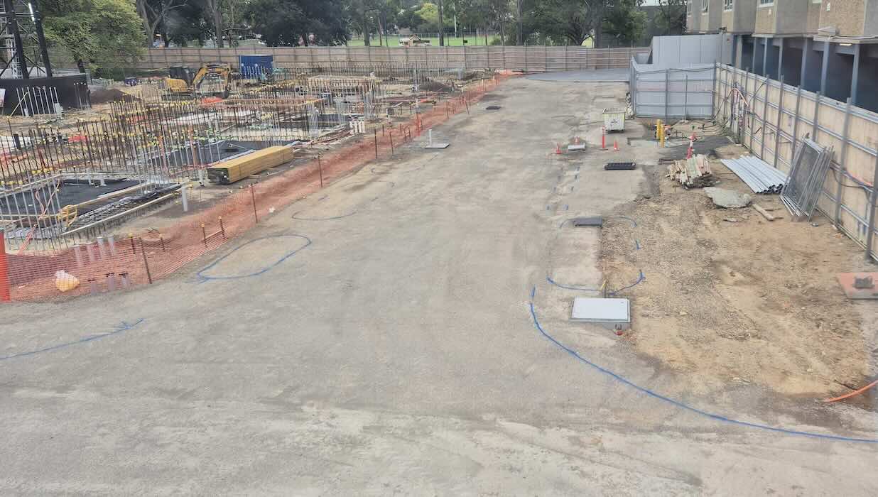 Live site construction surveying at PHRP Flemington with excavation and civil works