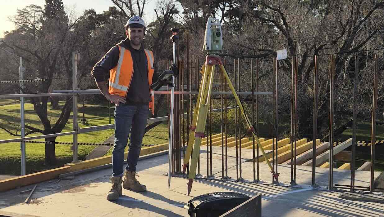 Stavros Digenakis - Retention piling set-out Melbourne survey work at Melbourne Grammar School construction site